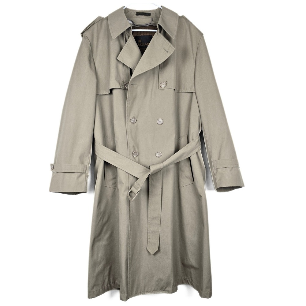 Lakeland Mens Tan Khaki Trench Coat with Removable Quilted Liner Size 44 Reg